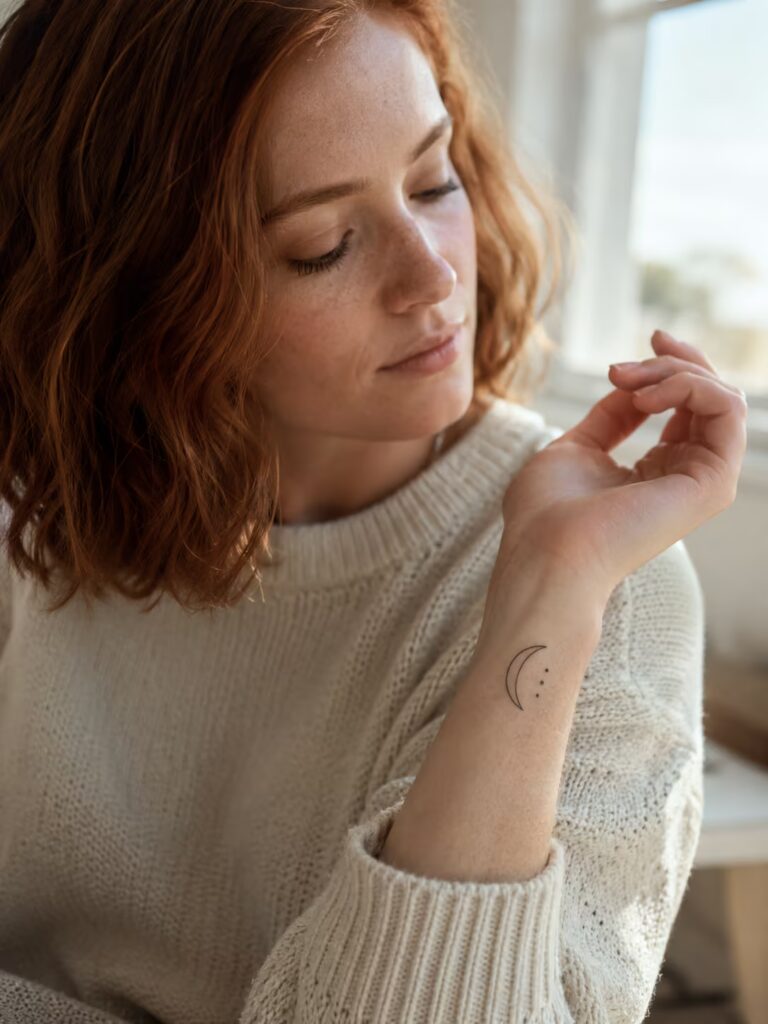 A Thin Crescent Moon With Three Dots on the Inner Wrist