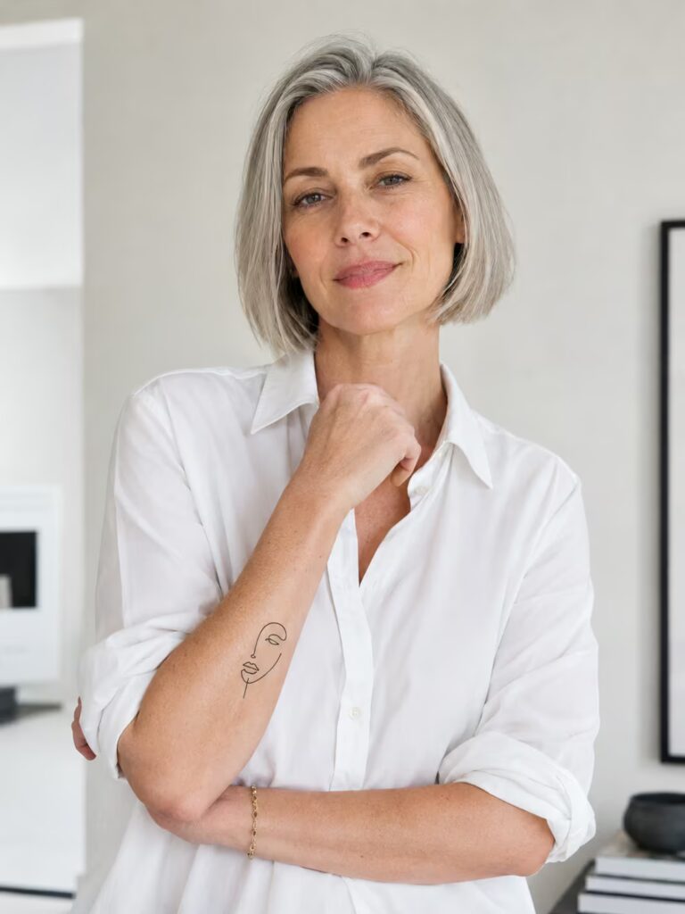 A Tiny Abstract Single-Line Face on the Forearm