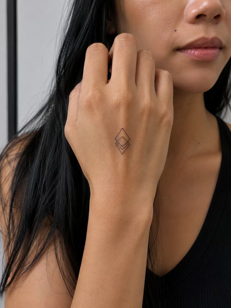 A geometric diamond on the back of the hand for clarity and structure