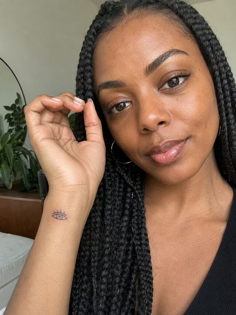 A tiny eye on the inner wrist for protection and awareness