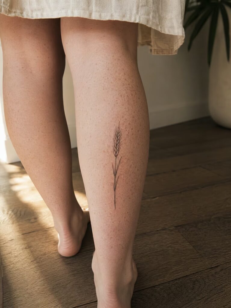 A wheat stalk on the back of the calf for abundance and patience
