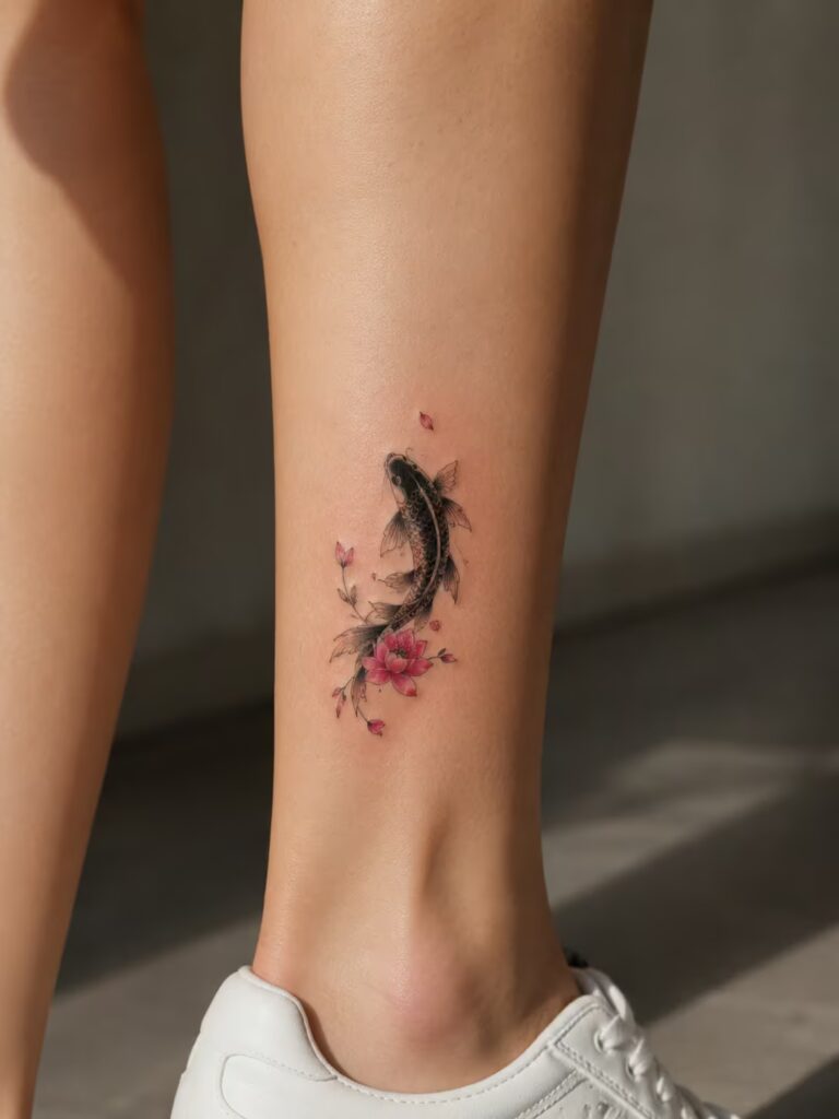Black Koi and Pink Lotus