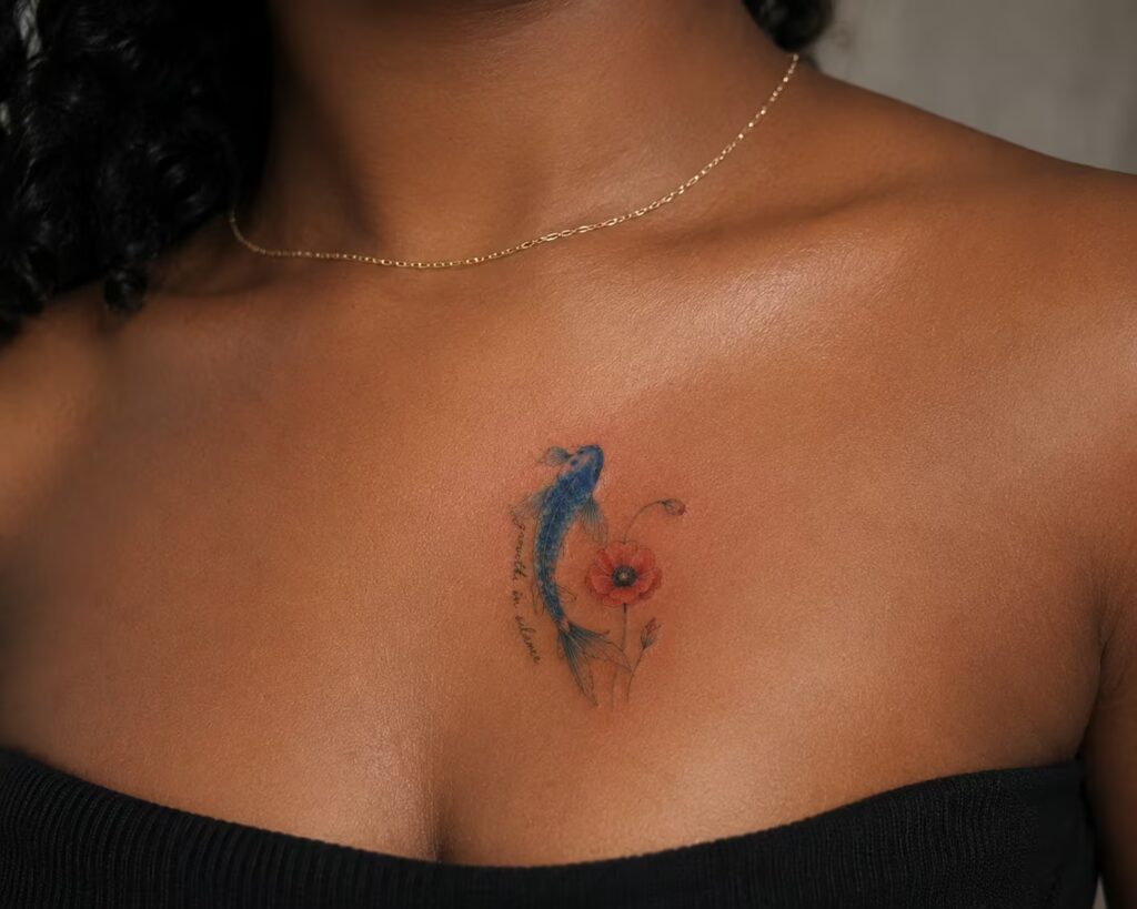 Blue Koi and Red Poppy