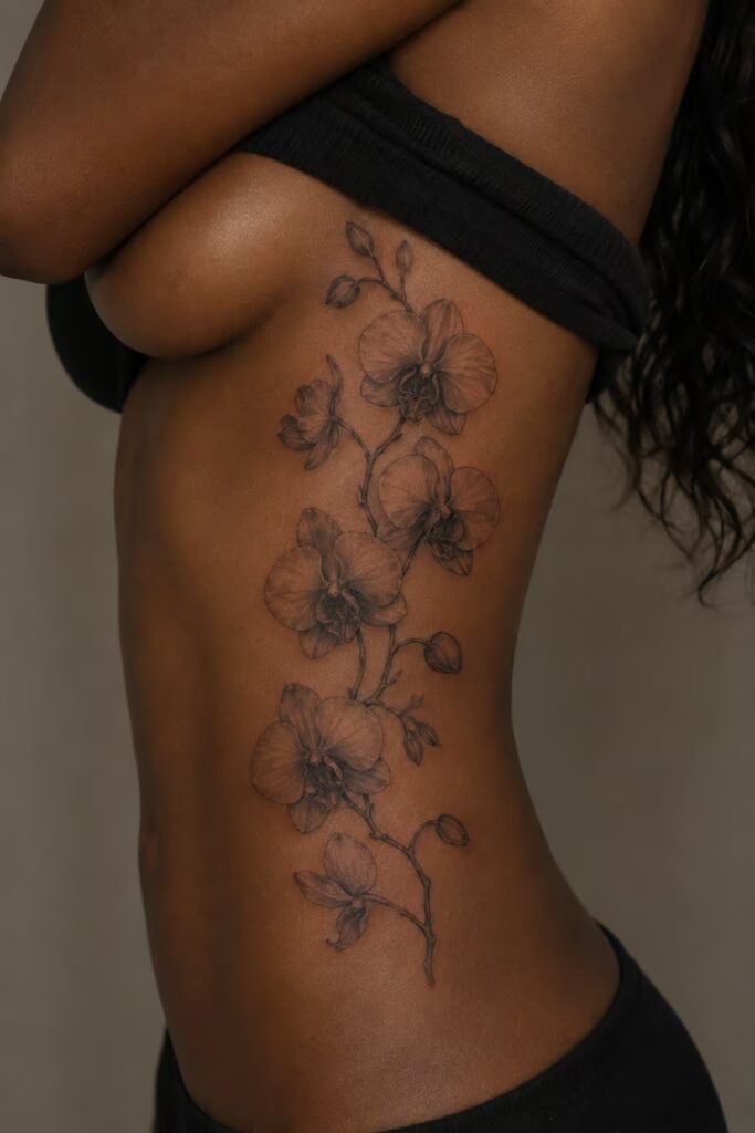 Cascading Orchid rib flower tattoo