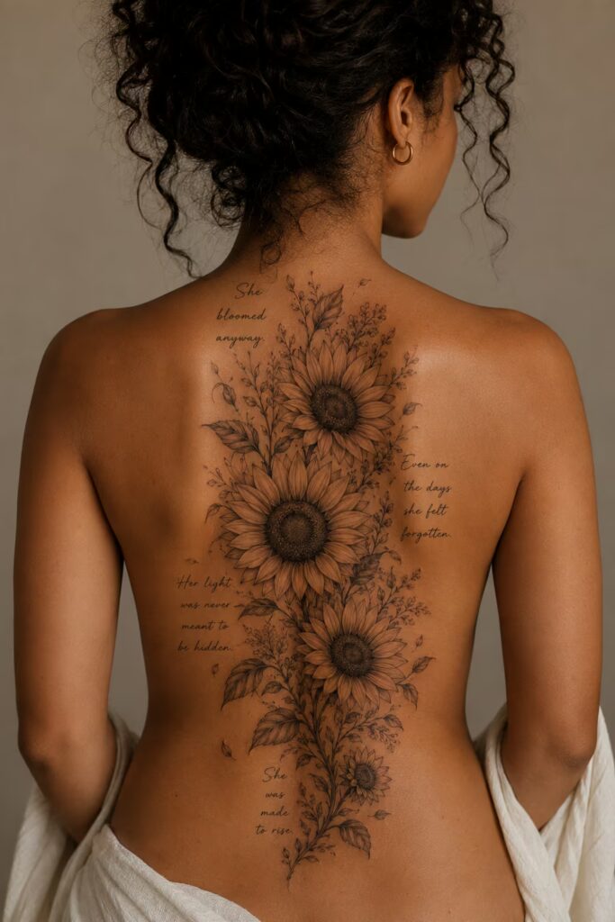 Cascading Spine Garland Back Tattoo