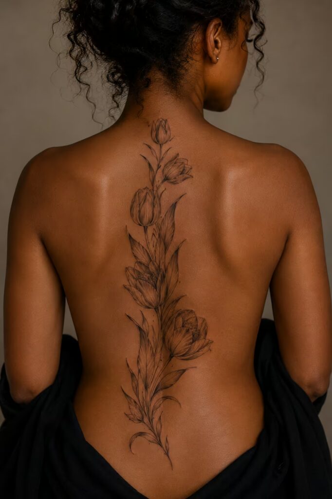 Deep Shadow Rose Panel Back Tattoo
