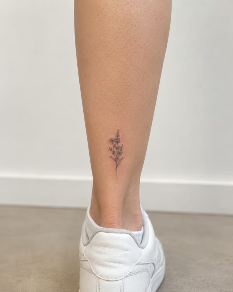 Delicate Wildflower Bunch lower leg tattoo