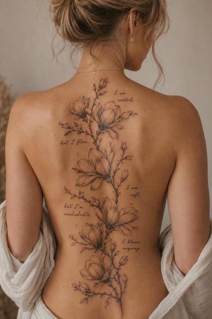Dotwork Garden Panel Floral Back Tattoo