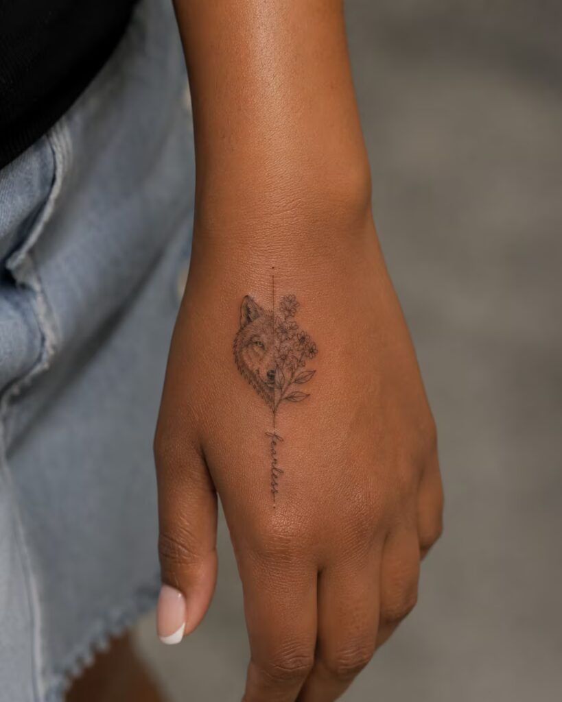 Fearless Bloom Fierce Wolf tattoo