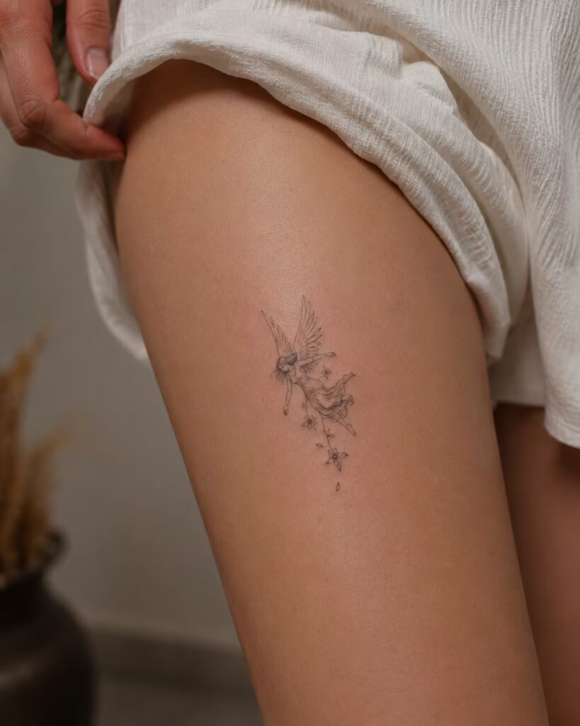 Floating Floral Angel Tattoo