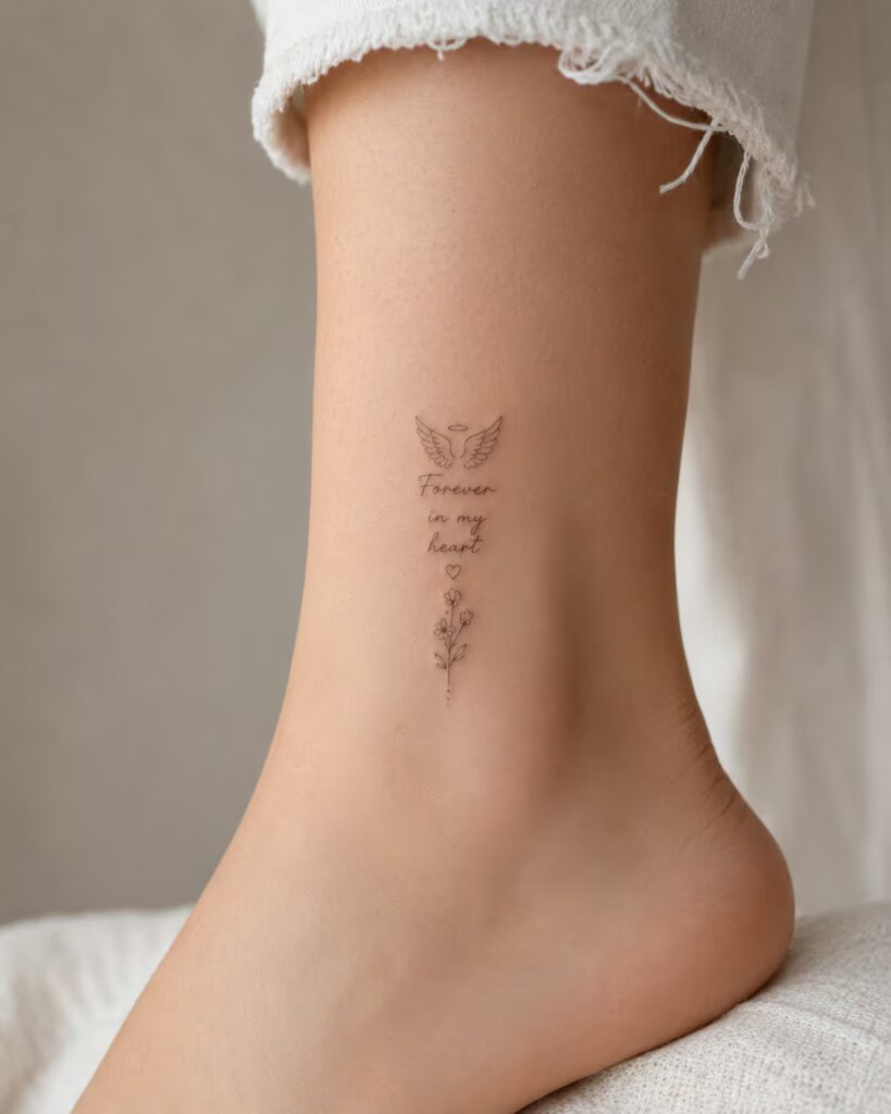 Forever in My Heart angel tattoo on hand