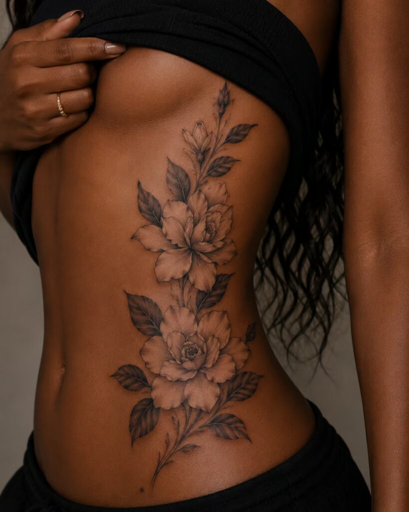 Gardenia Bloom flower rib tattoo