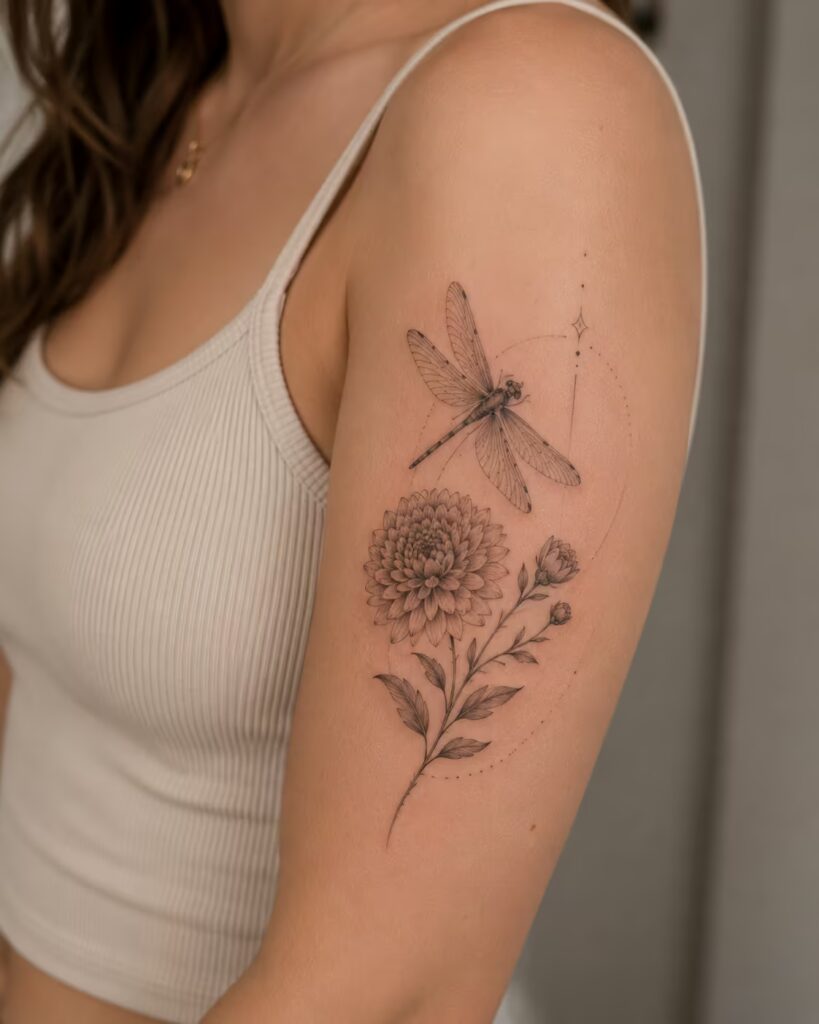 Chrysanthemum and Dragonfly Arm Piece