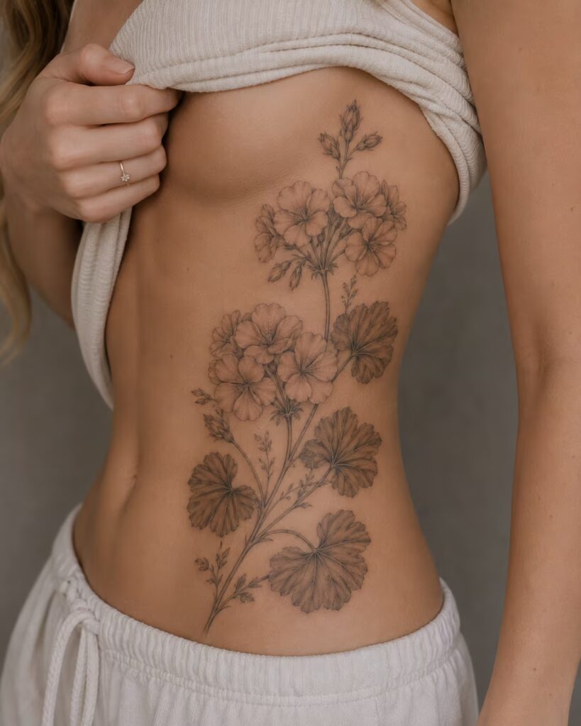 Geranium Spray rib flower tattoo