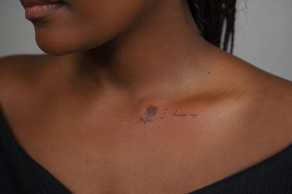 I Choose Me, Rose Floral Collarbone Tattoo