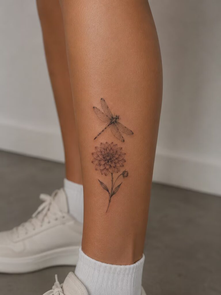 Dahlia and Dragonfly Calf Piece