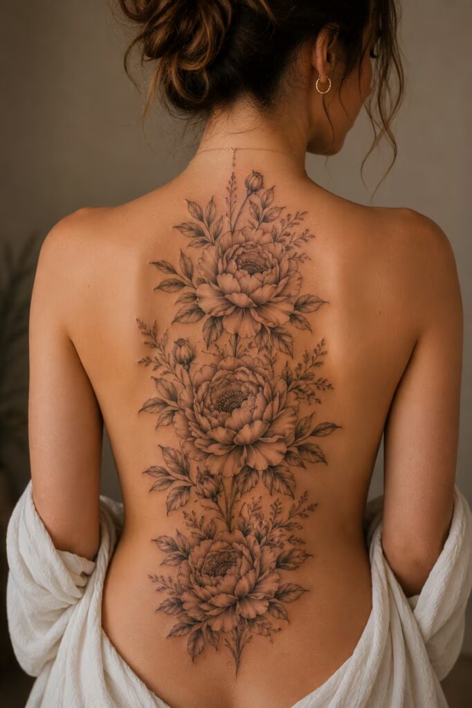 Mirrored Bloom Spread Back Tattoo