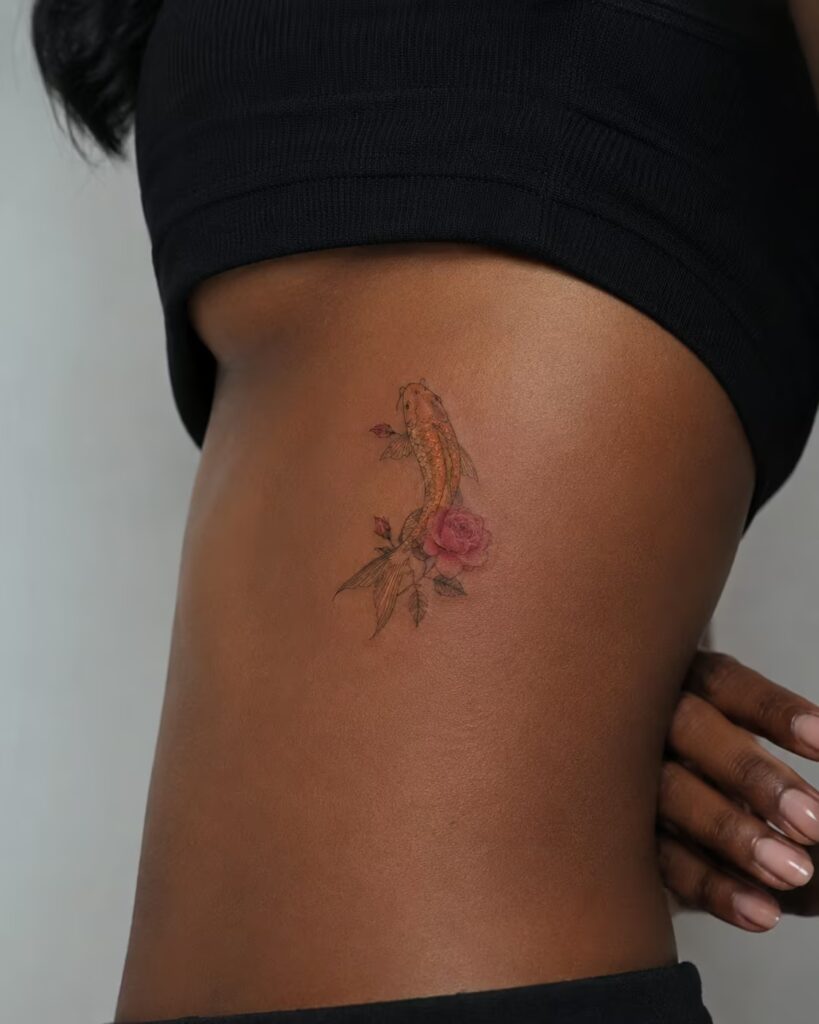 Orange Koi and Rose