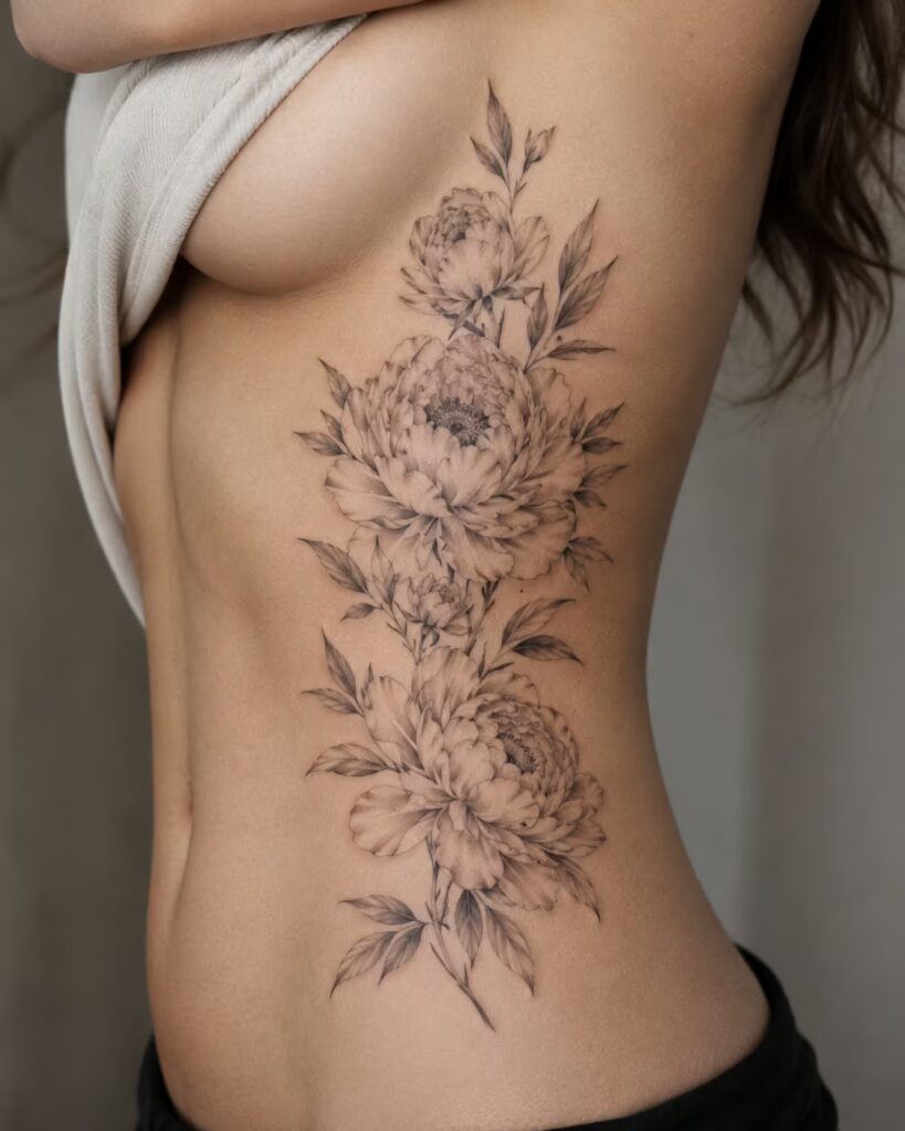 Peony Trio Flower Tattoo