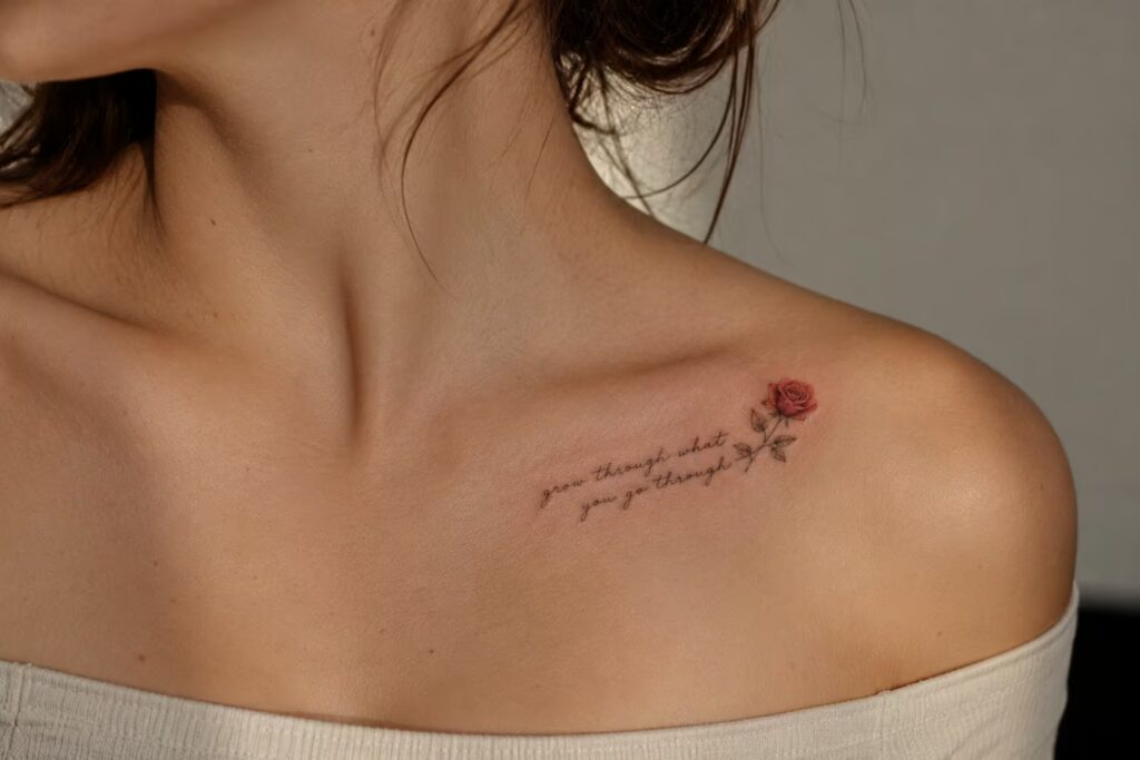 Rose of Resilience Floral Collarbone Tattoo