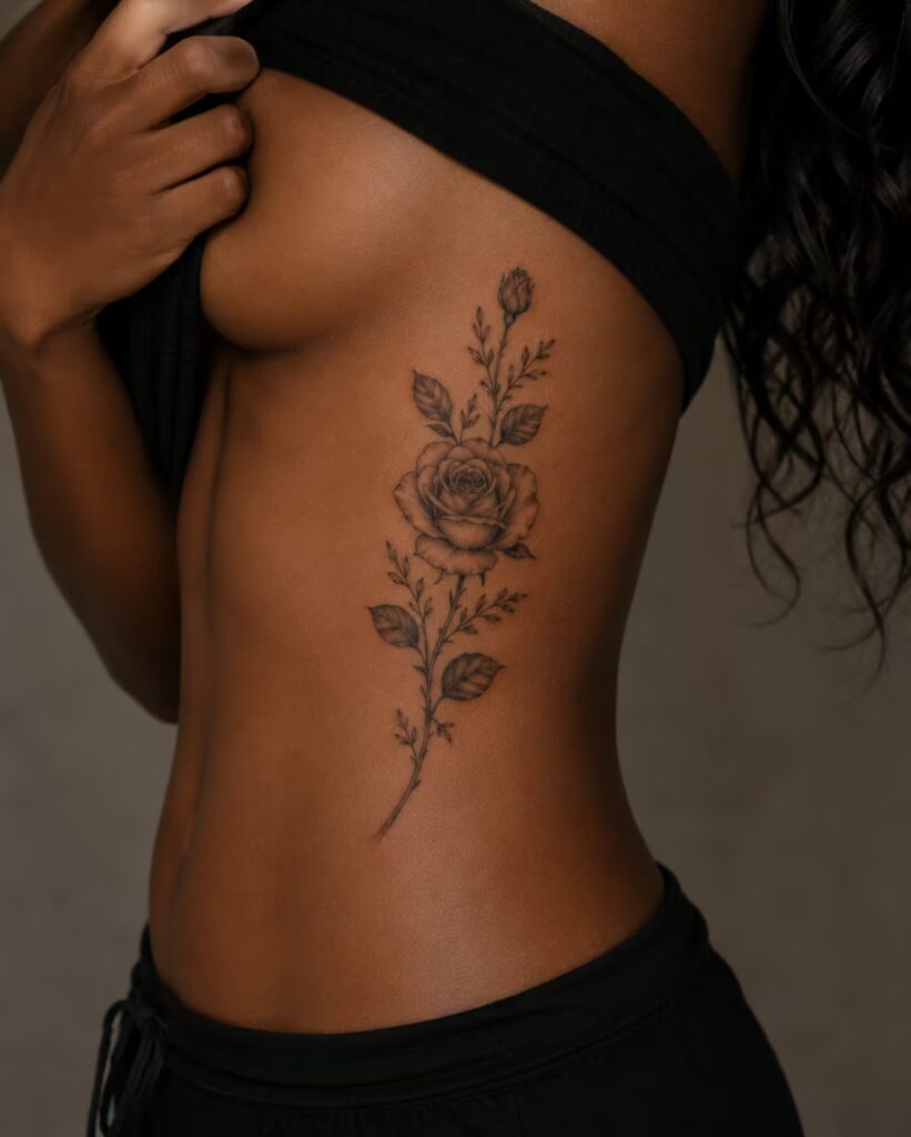 Single Rose rib flower tattoo
