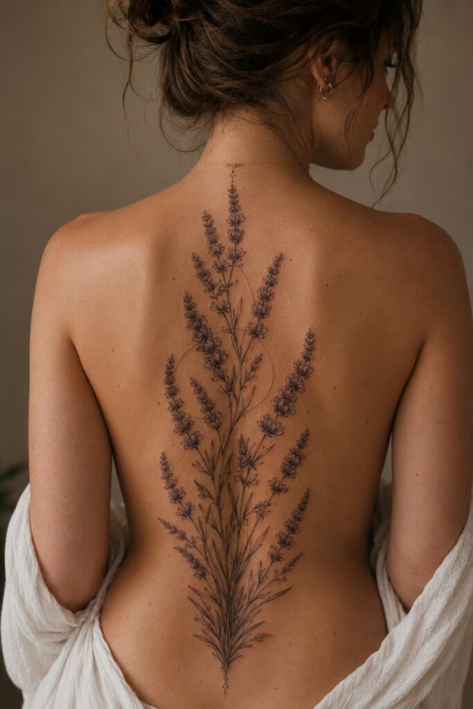 Single Stem Study Floral Back Tattoo