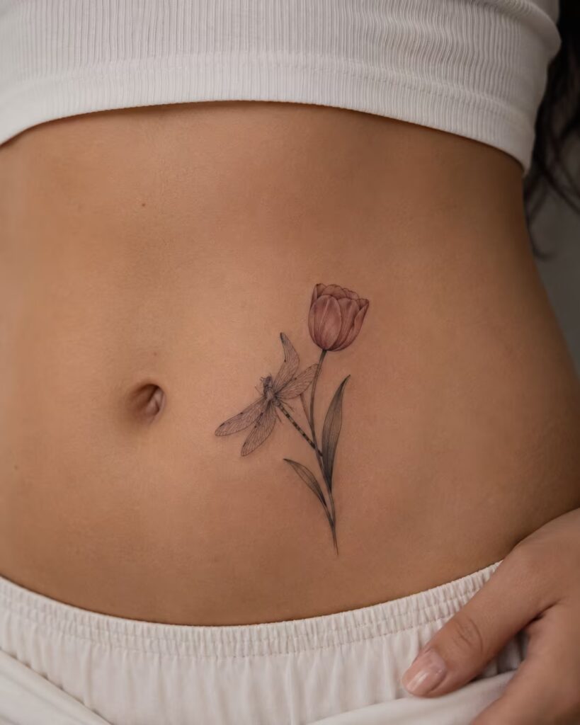 Tulip and Dragonfly Stomach Piece