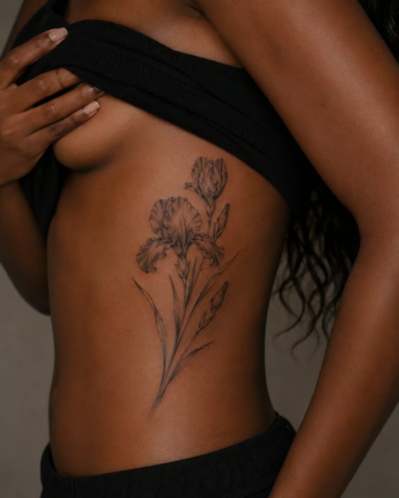 Standing Iris flower rib tattoo