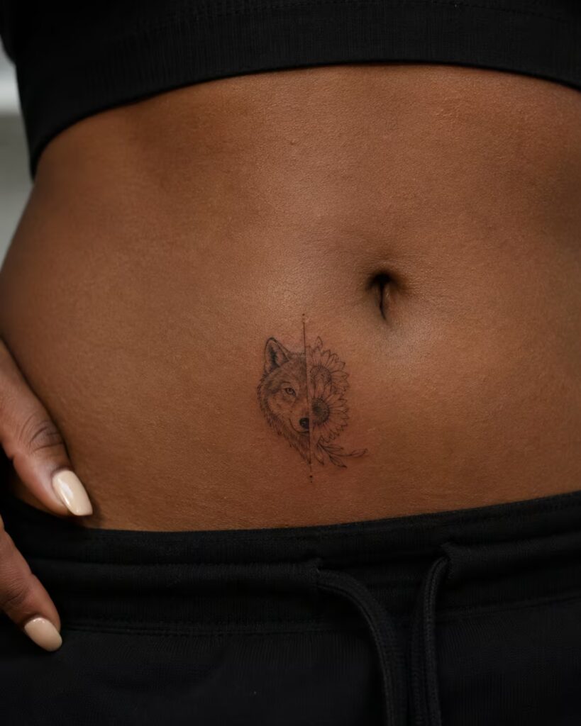 Sunflower Wolf (Stomach) Tattoo