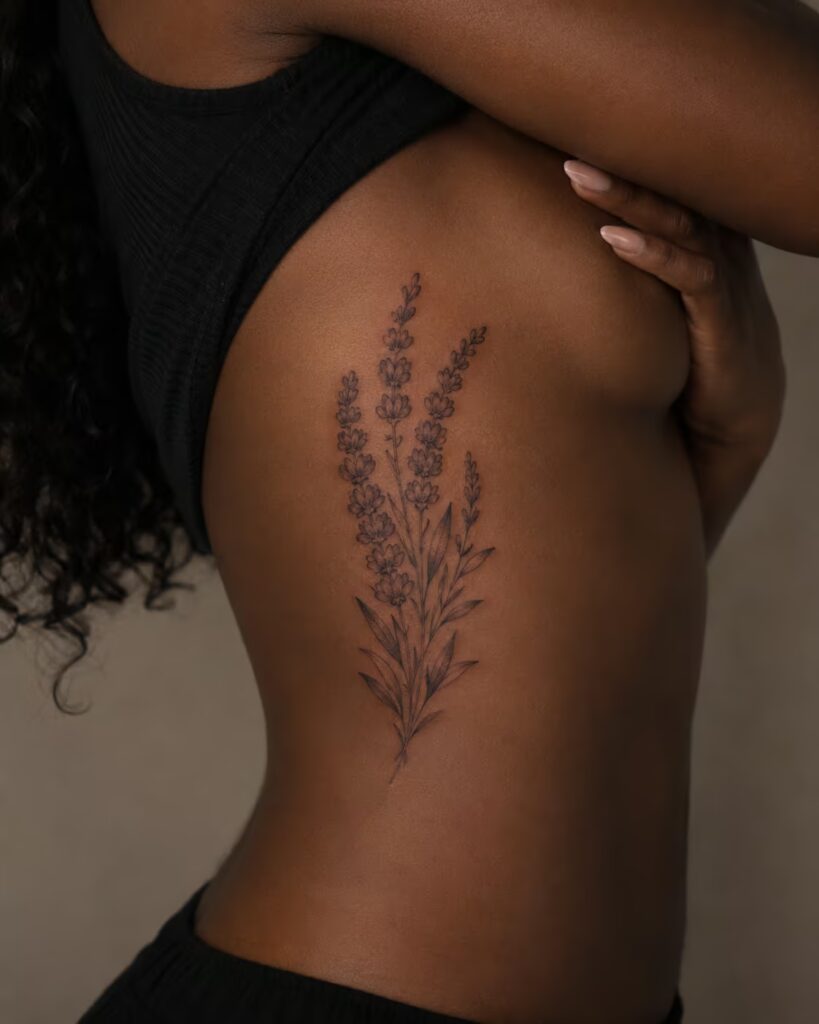 Trailing Lavender floral rib tattoo