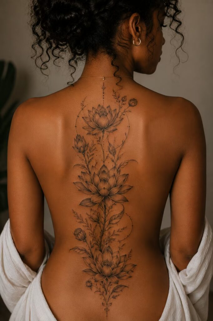 Trailing Vine Backbone Floral Tattoo