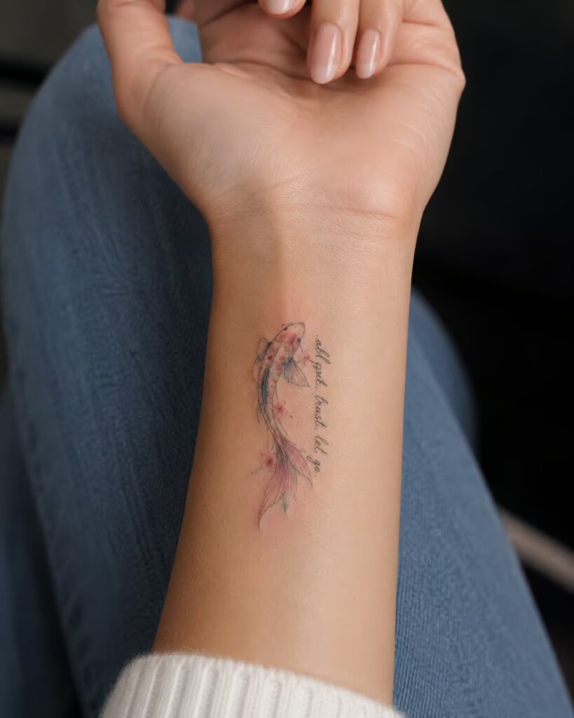 Trust and Let Go Colorful Koi tattoo
